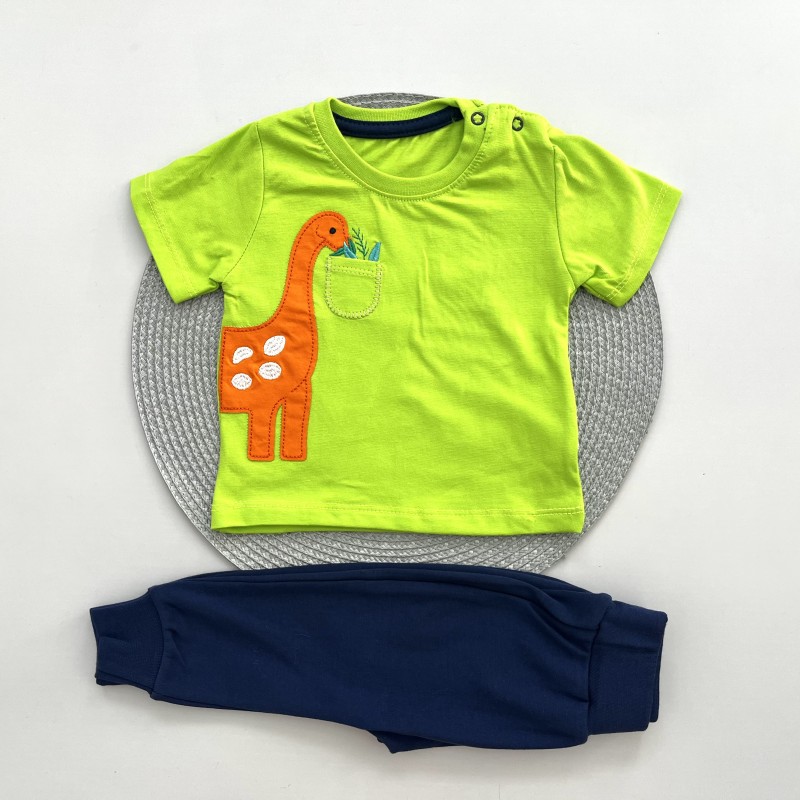 تیشرت و شلوار دایناسور گلدوزی سبز وچیون