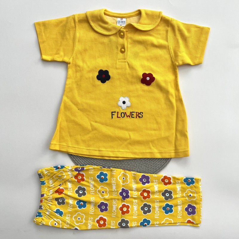ست تیشرت شلوارک گل گلی زرد kids