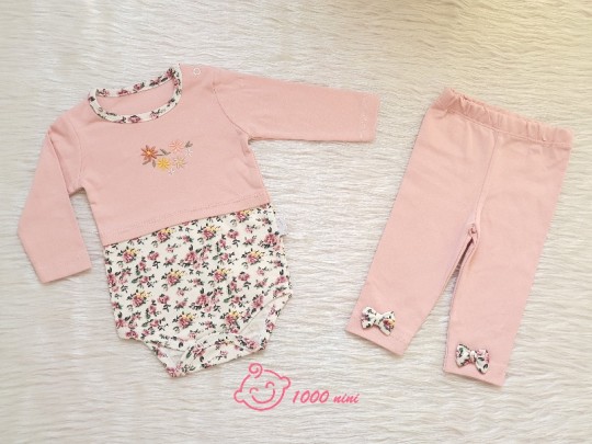 بادی شلوار گلدوزی طرح گل مهتا بیبی