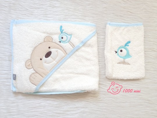 ست حوله و لیف طرح خرس و پرنده