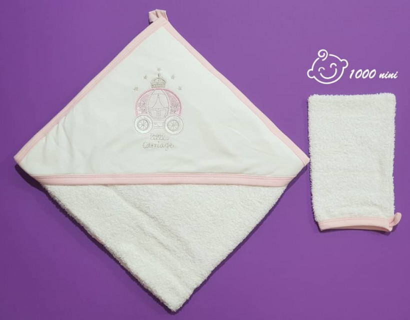 ست حوله و لیف طرح کالسکه صورتی آرین