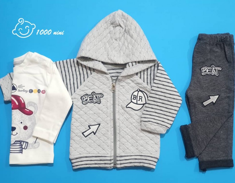 ست 3 تکه طرح کلاه و فلش برند مهتابیبی 3438