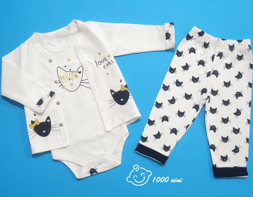 ست 3 تکه کاوری طرح گربه مشکی مهتابیبی