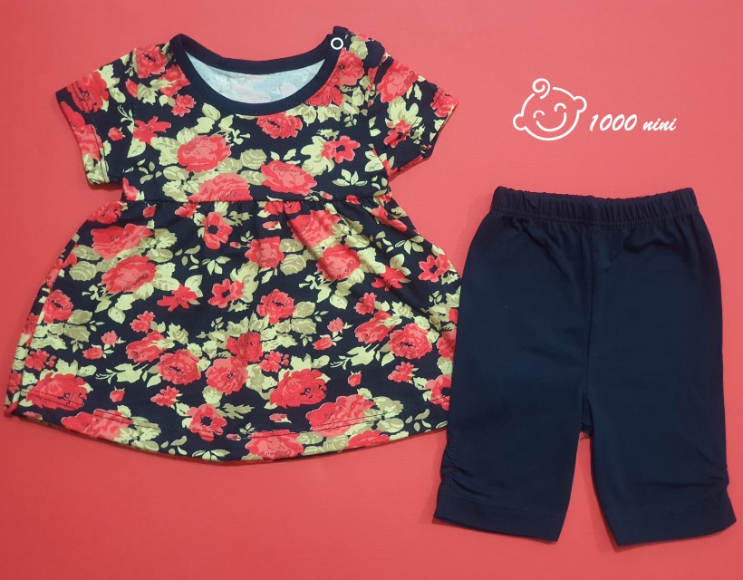 بلوز شلوارک گل سرمه ای مهتابیبی 3521