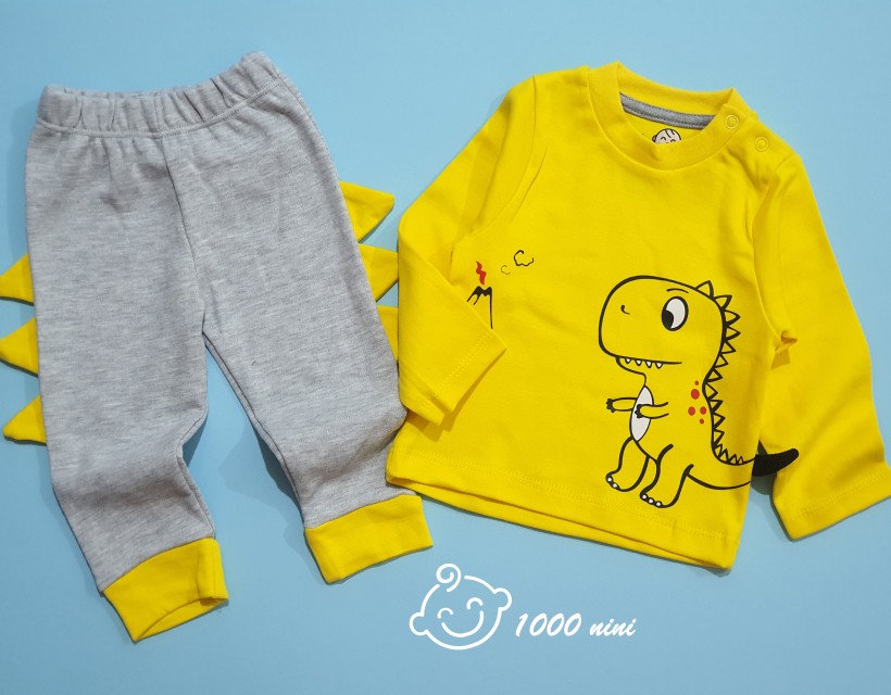 ست بلوز شلوار دایناسور زرد الما کیدز