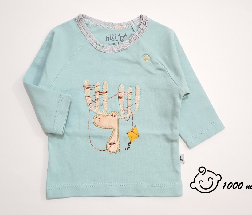 تی شرت آستین بلند طرح گوزن نیلی