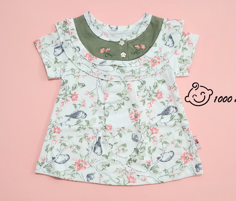 پیراهن آستین کوتاه طرح گنجشک نیلی