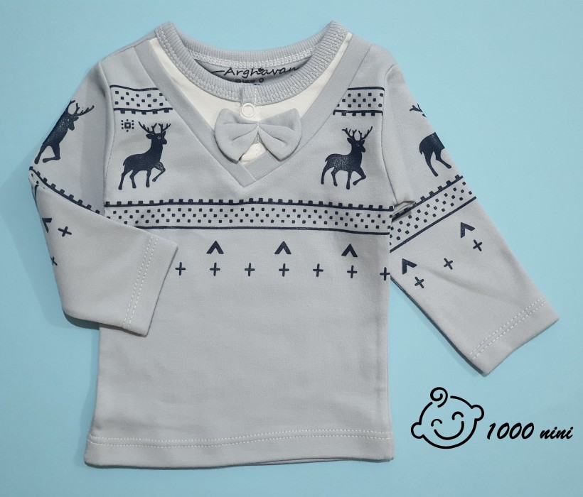 تیشرت آستین بلند طرح گوزن ارغوان *** مشکل دار