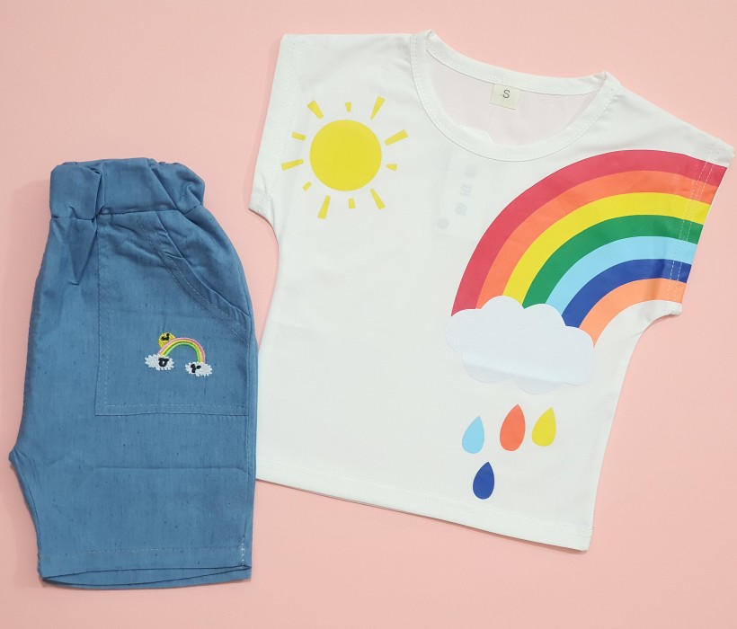 تیشرت و شلوارک رنگین کمان سفید