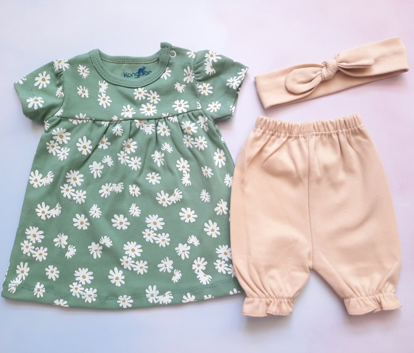 پیراهن و شلوارک شکوفه سبز کانگورو