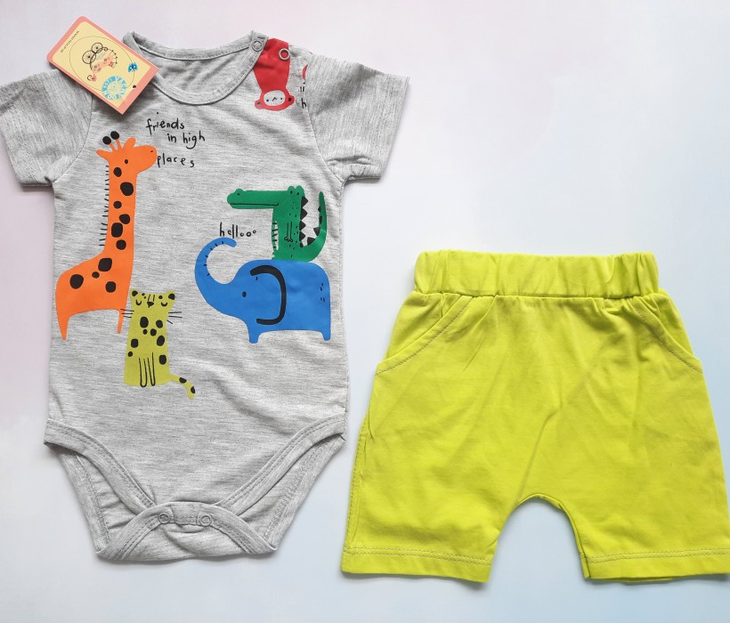 بادی آستین کوتاه و شلوارک باغ وحش طوسی وچیون