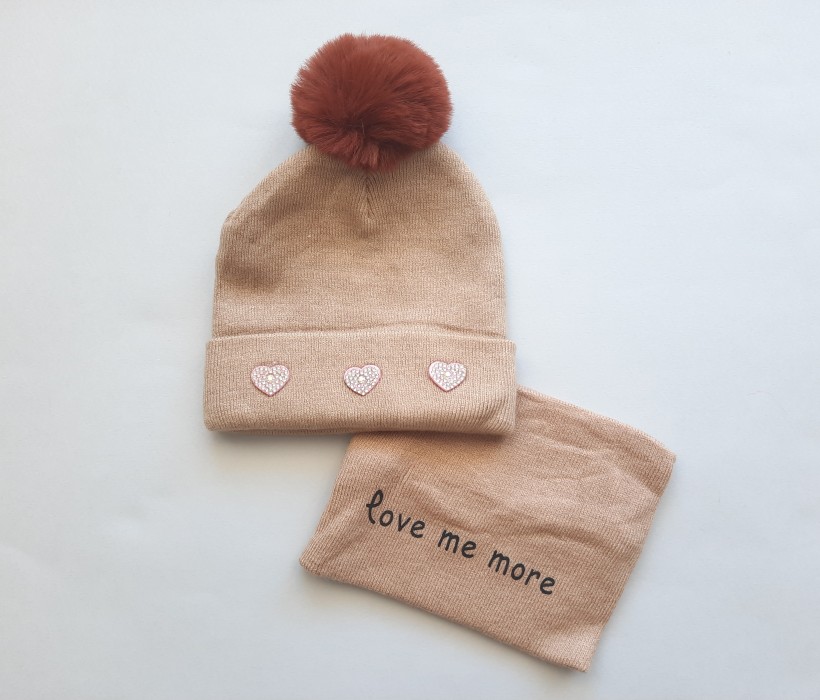 ست شال رینگی و کلاه طرح 3 قلب