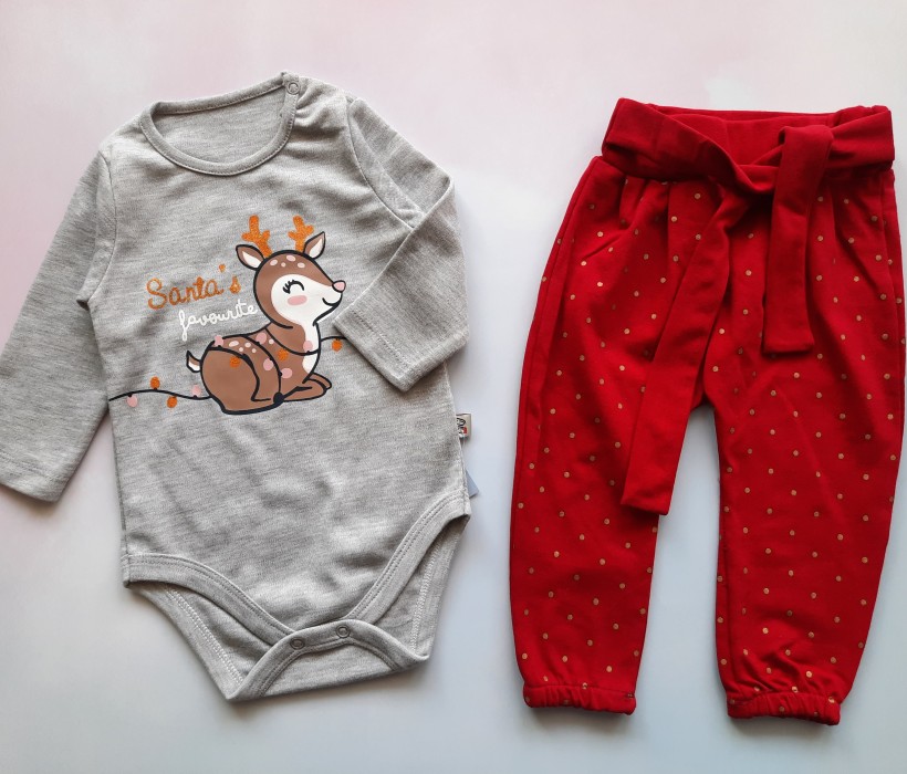 بادی و شلوار کریسمس طوسی زرشکی وچیون