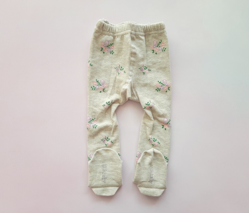 جوراب شلواری گل گلی طوسی ایپلیک