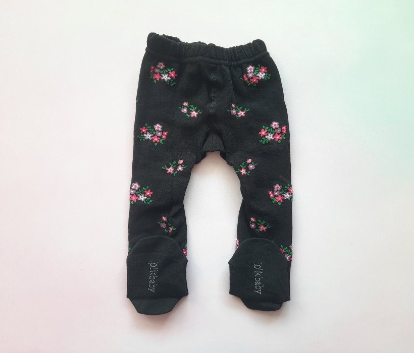 جوراب شلواری گل گلی مشکی ایپلیک