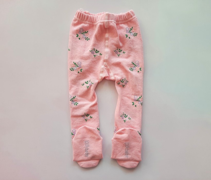 جوراب شلواری گل گلی صورتی ایپلیک