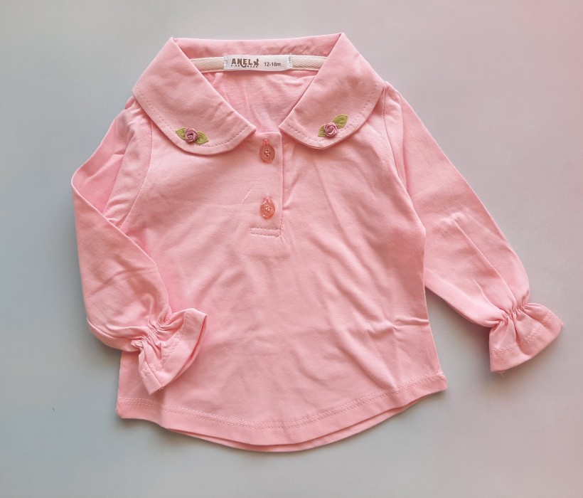 بلوز یقه ب ب گلدار صورتی آنیل