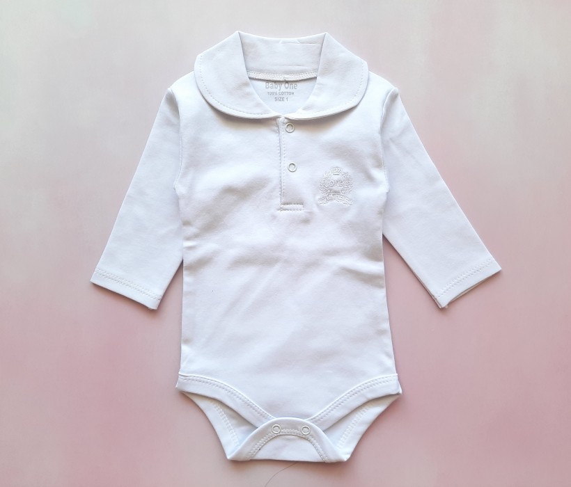 بادی آستین بلند سفید یقه دار بیبی وان