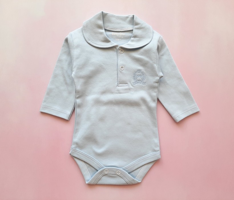 بادی آستین بلند آبی روشن یقه دار بیبی وان