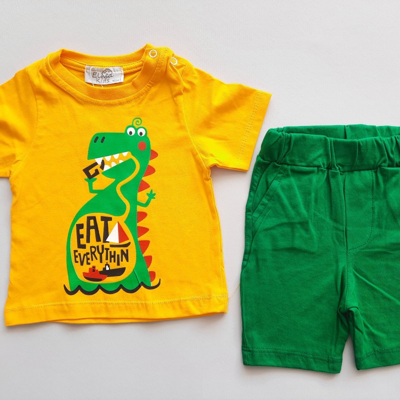 ست تیشرت شلوارک دایناسور زرد الماکیدز