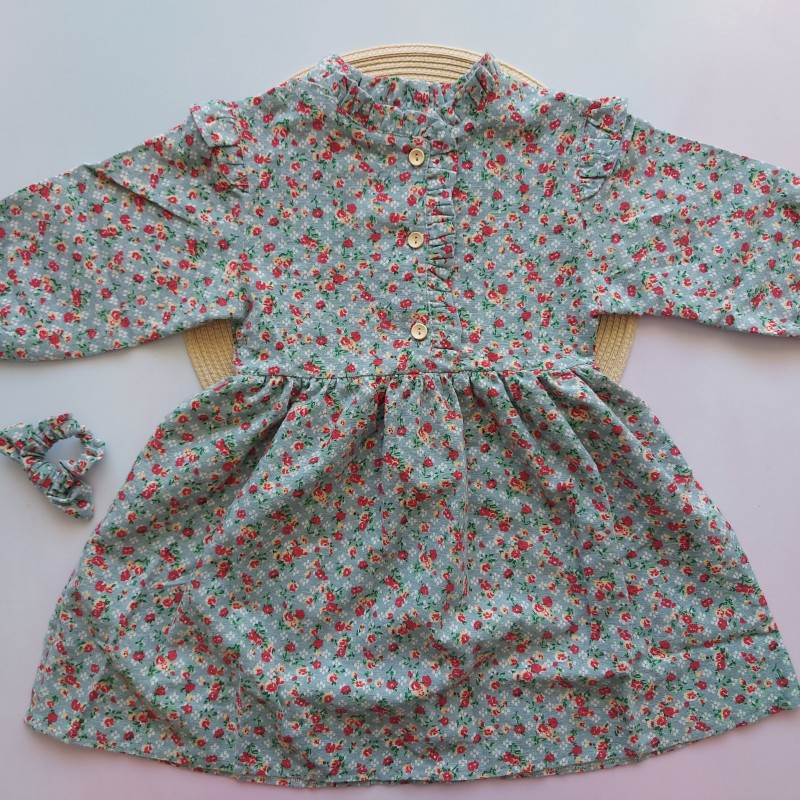 پیراهن و کش مو گلدار آبی روشن آنیل kids