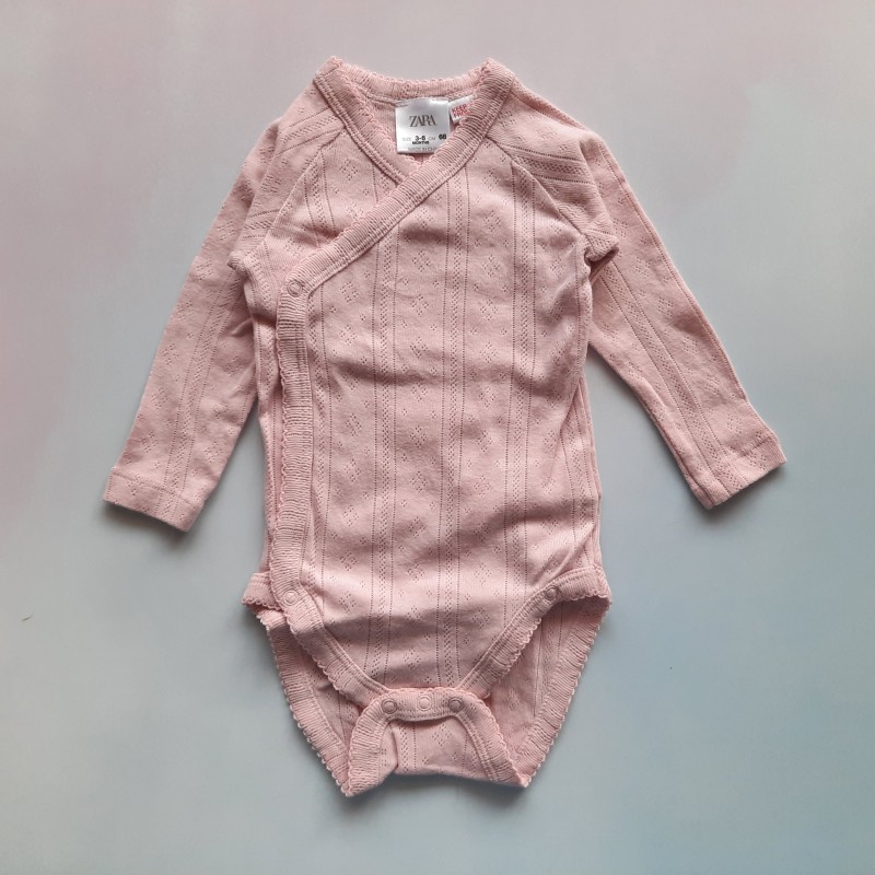 بادی آستین بلند صورتی جلودکمه سوزنی  zara