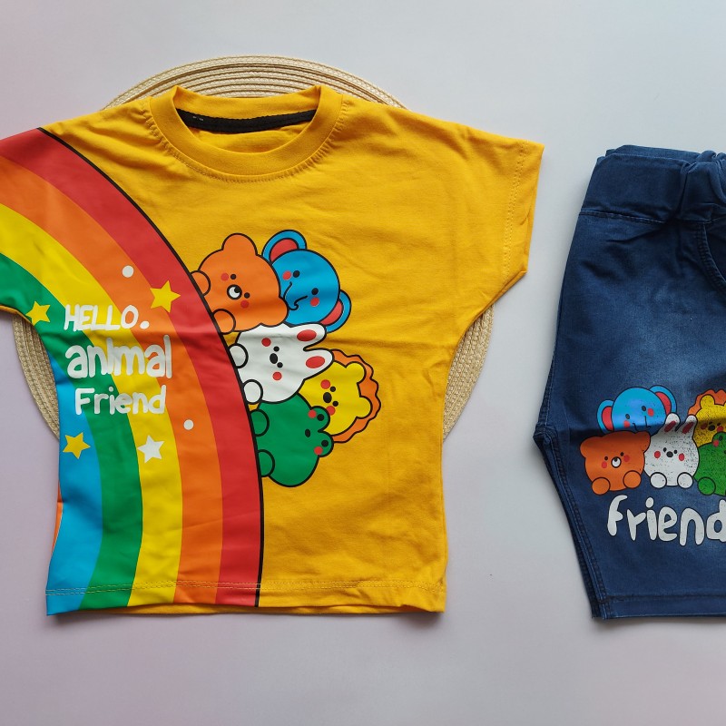 تیشرت و شلوارک رنگین کمان پرتقالی kids *** مشکل دار