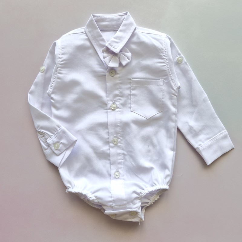 بادی آستین بلند پاپیون دار سفید آنالی