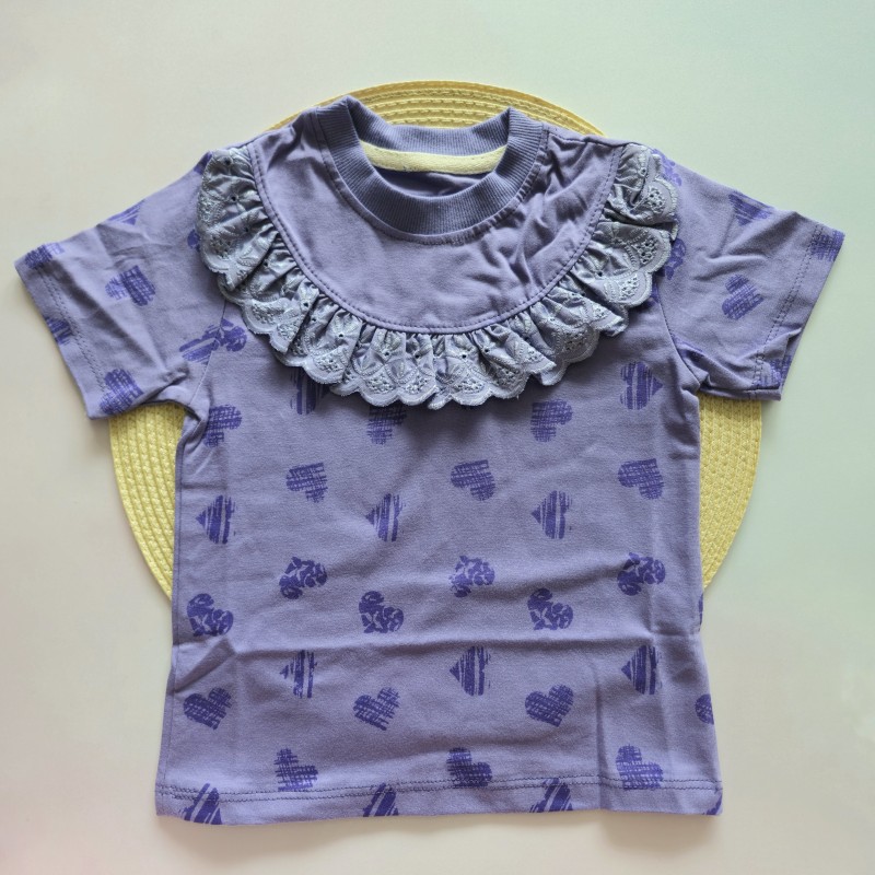 تیشرت آستین کوتاه یقه چیندار قلب بنفش kids