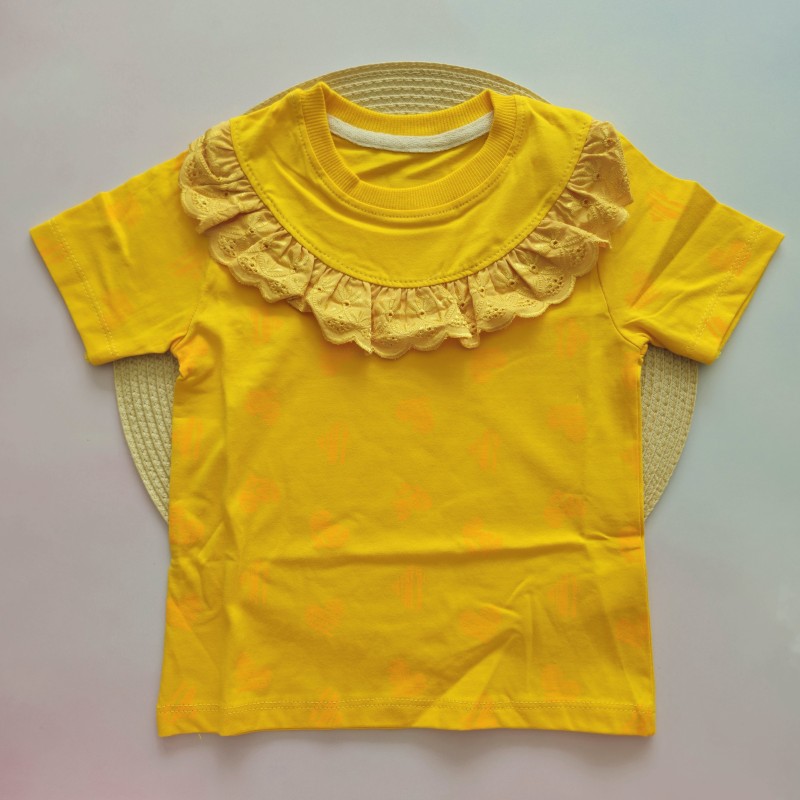 تیشرت آستین کوتاه یقه چیندار قلب زرد kids