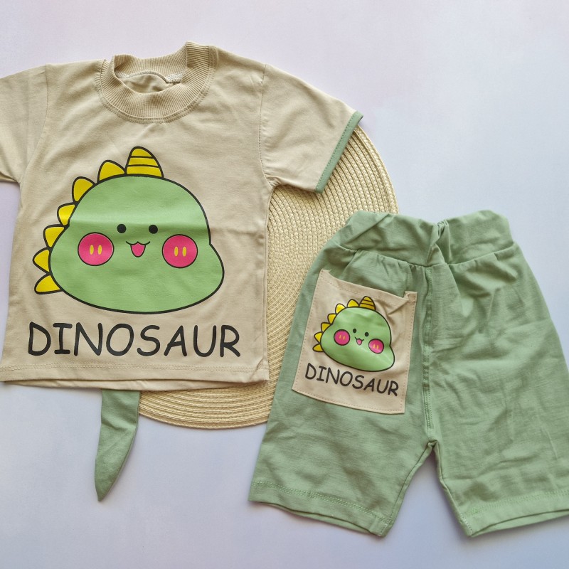 تیشرت و شلوارک دایناسور دم دار سبز روشن kids
