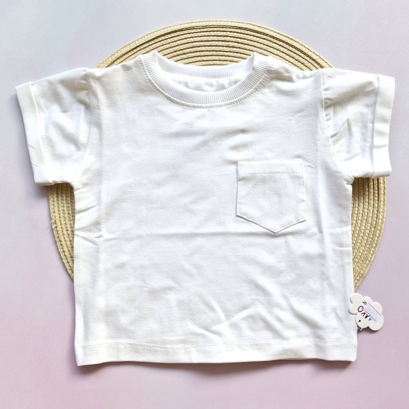 تیشرت آستین کوتاه تک جیب ساده شیری امیرکوچولو