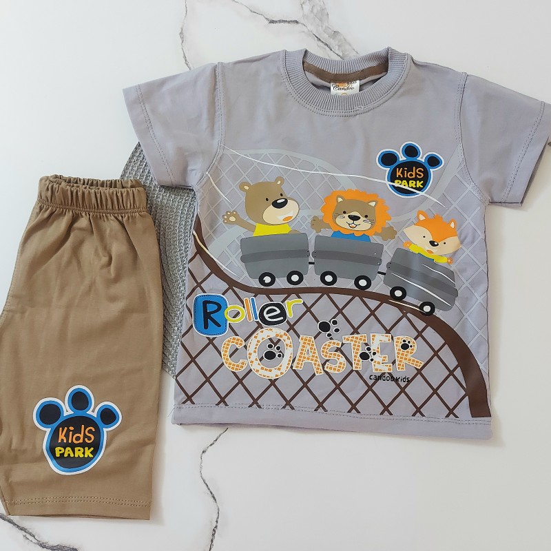تیشرت و شلوارک شهربازی طوسی kids