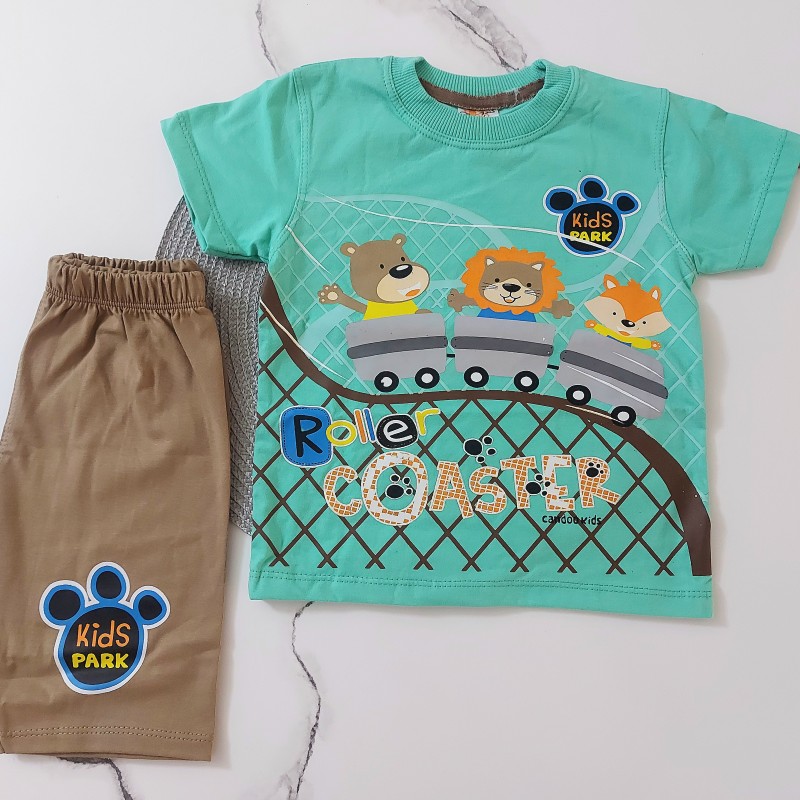 تیشرت و شلوارک شهربازی سبزآبی kids
