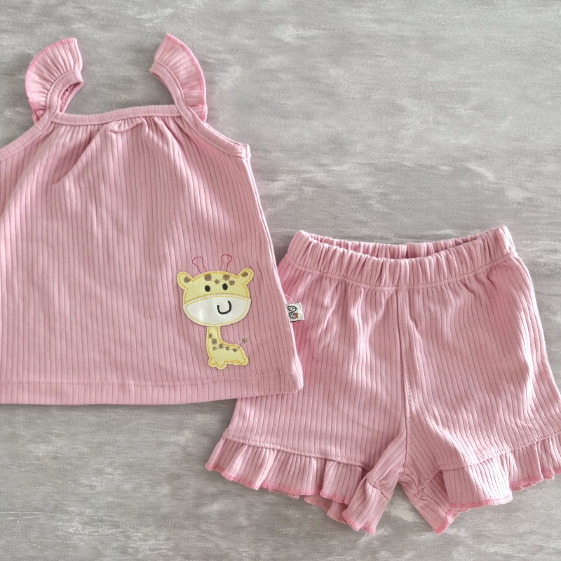 تاپ و شلوارک زرافه گلدوزی صورتی وچیون