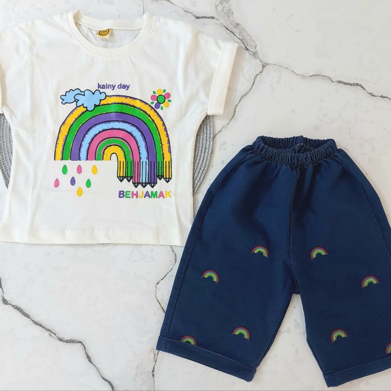 تیشرت شلوارک رنگین کمان سفید kids