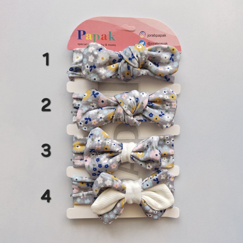 هدبند گره ای گل گلی طوسی پاپک