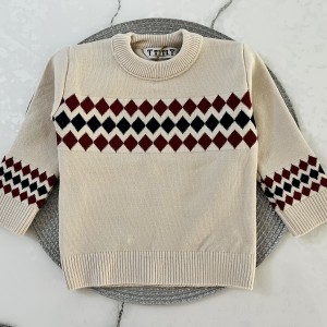 بلوز بافت لوزی کرمی kids