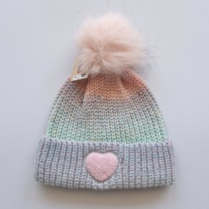 کلاه بافت تک پوم رنگین کمانی قلب