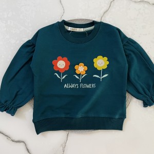 بلوز دورس  آستین پفی سه گل سبز kids