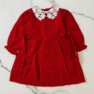 پیراهن یلدایی قرمز یقه گیپور kids