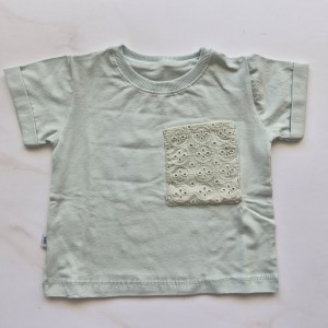 تیشرت آستین کوتاه تک جیب گیپور سبز روشن امیرکوچولو