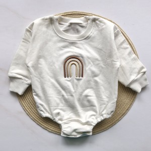 بادی آستین بلند دورس سفید شیری  رنگین کمان