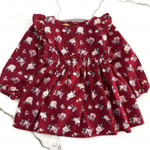 پیراهن لینن گل گلی زرشکی kids