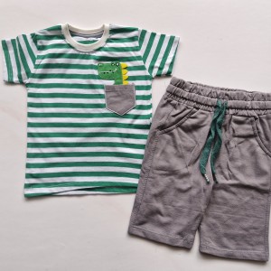 تیشرت و شلوارک راه راه دایناسور سبز وچیون