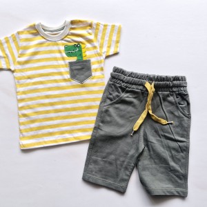 تیشرت و شلوارک راه راه دایناسور زرد وچیون