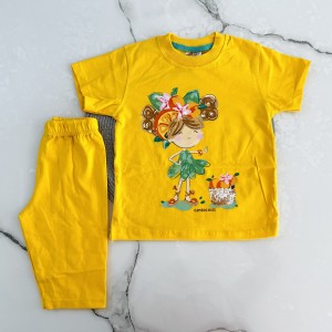 تیشرت و شلوارک دختر میوه ای زرد kids