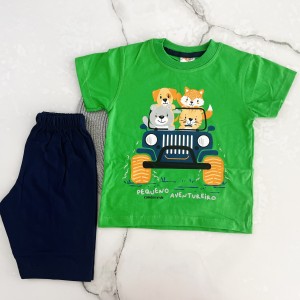 تیشرت و شلوارک حیوانات جیپ سوار سبز kids