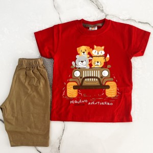 تیشرت و شلوارک حیوانات جیپ سوار قرمز kids
