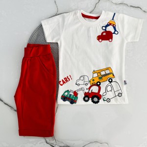 تیشرت و شلوارک ماشین سفید وچیون kids
